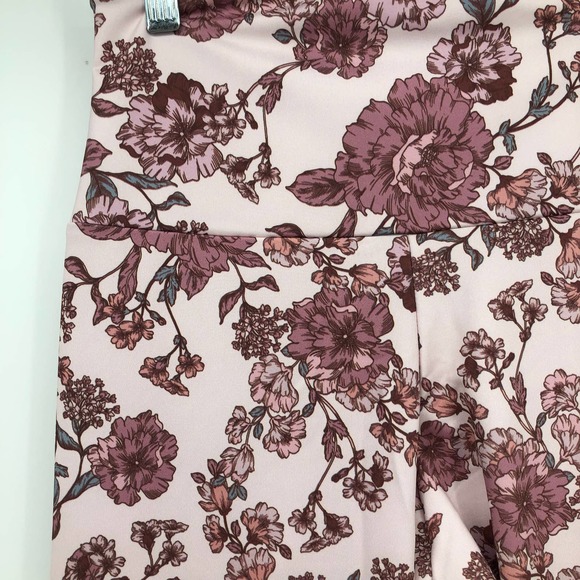 New Onzie Pink Floral Leggings Womens Small Medium High Rise Blush - Picture 5 of 7
